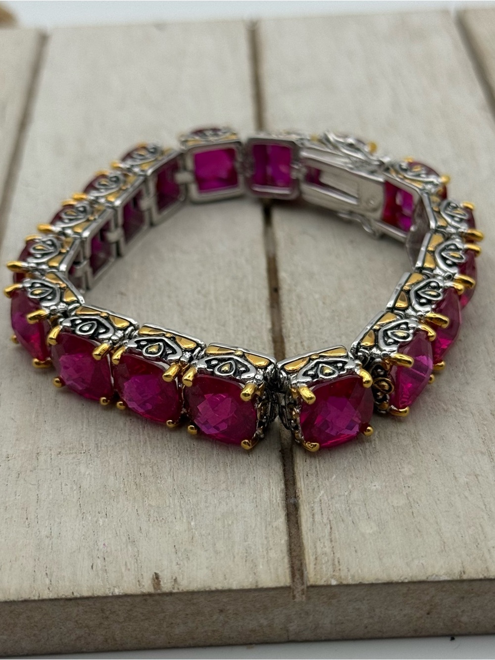 Park Lane Signature ruby CZ Line Tennis Link Bracelet - Picture 7 of 11